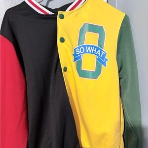 Colorful Varsity Jacket with 'So What' Patch